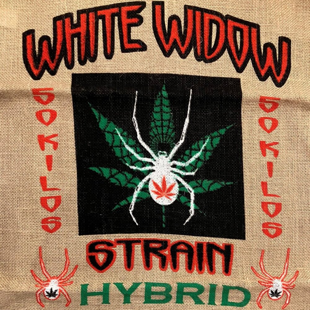 NWT White Widow Novelty Burlap Bag - Picture 2 of 3